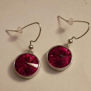 Elegant Silver and Red Crystal Drop Earrings